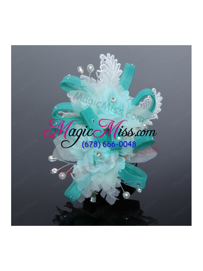 wholesale luxurious blue lace hair flower with imitation pearls