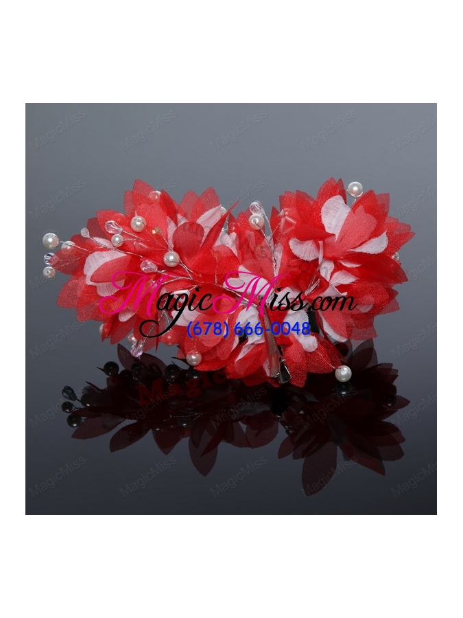 wholesale imitation pearls tulle outdoor hair ornament in red