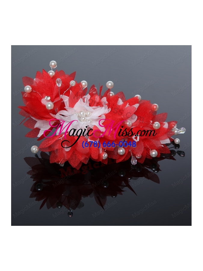 wholesale imitation pearls tulle outdoor hair ornament in red