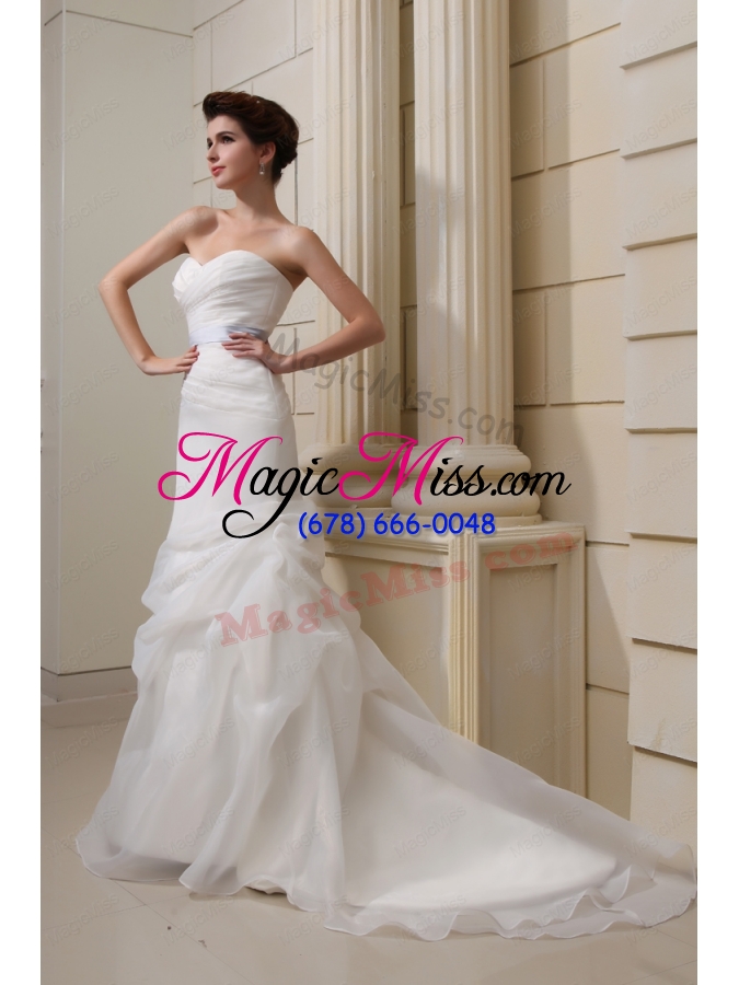 wholesale 2015 elegant mermaid sweetheart belt ruching pick ups wedding dress