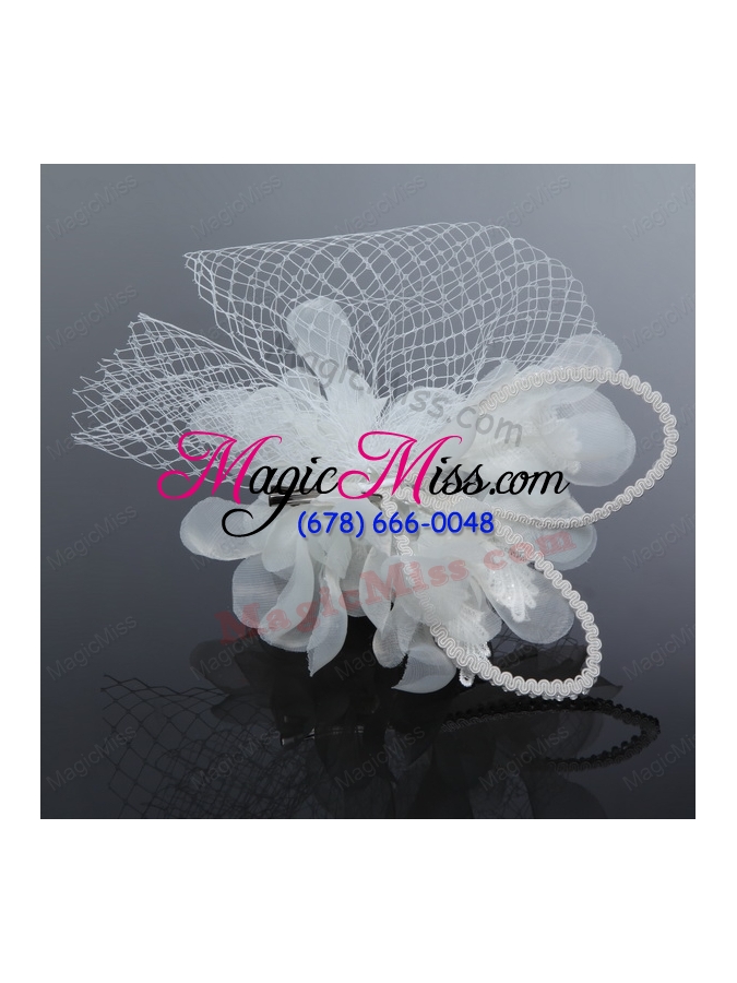 wholesale 2015 romantic feather pearl tulle white fascinators