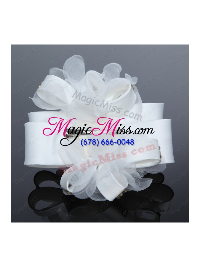 wholesale exculsive white lilac satin hair flower with beading