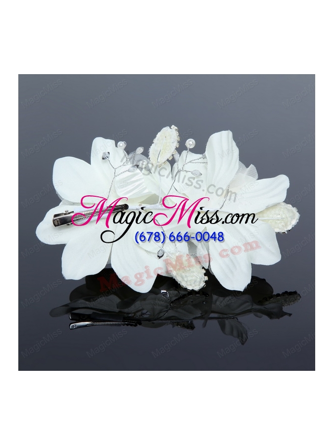 wholesale pretty white tulle imitation and pearls hair flower