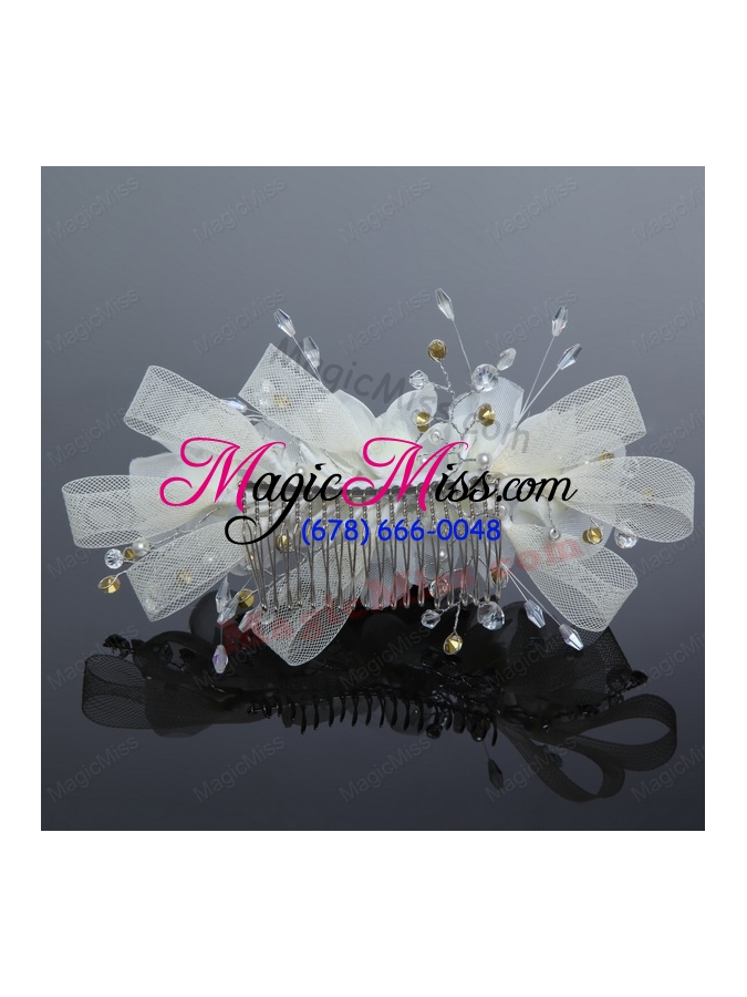 wholesale 2015 simple white tulle imitation pearls hair combs
