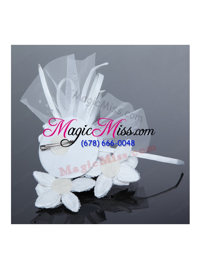 wholesale tulle white hair flower with rhinestone for wedding