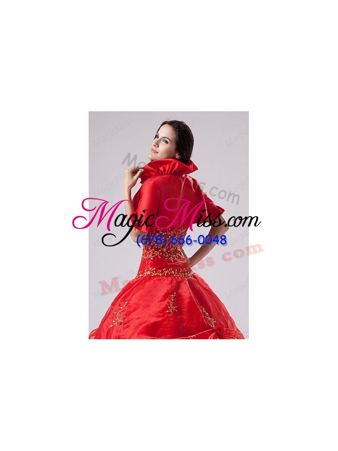 wholesale 2015 most popular open front short sleeves quinceanera jacket in red