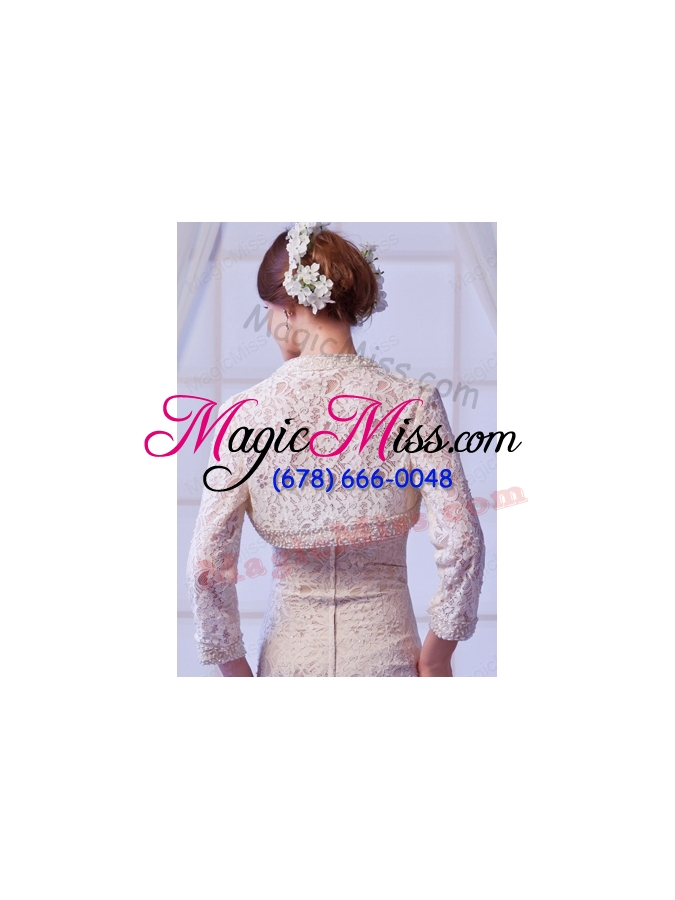 wholesale 2014 champagne long sleeves jacket with lace