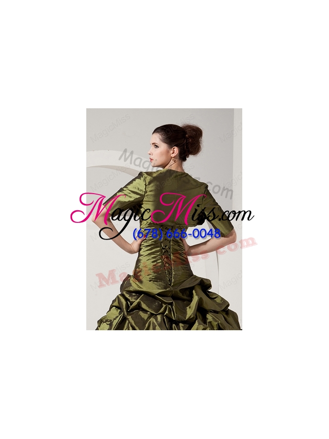 wholesale inexpensive olive green quinceanera jacket with short sleeves