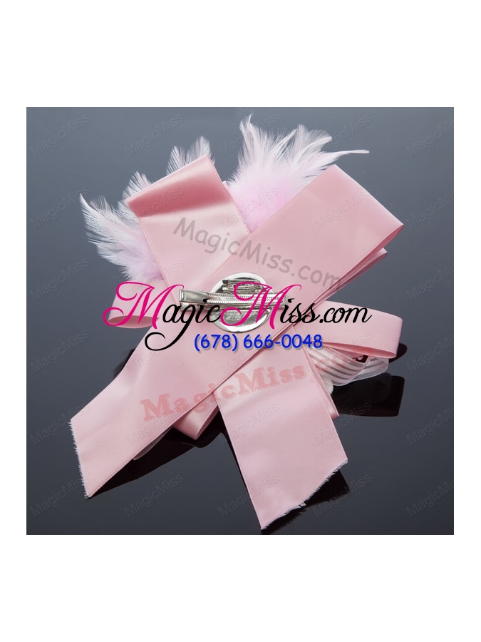 wholesale pink rhinestone feather hair ornament for imitation pearls