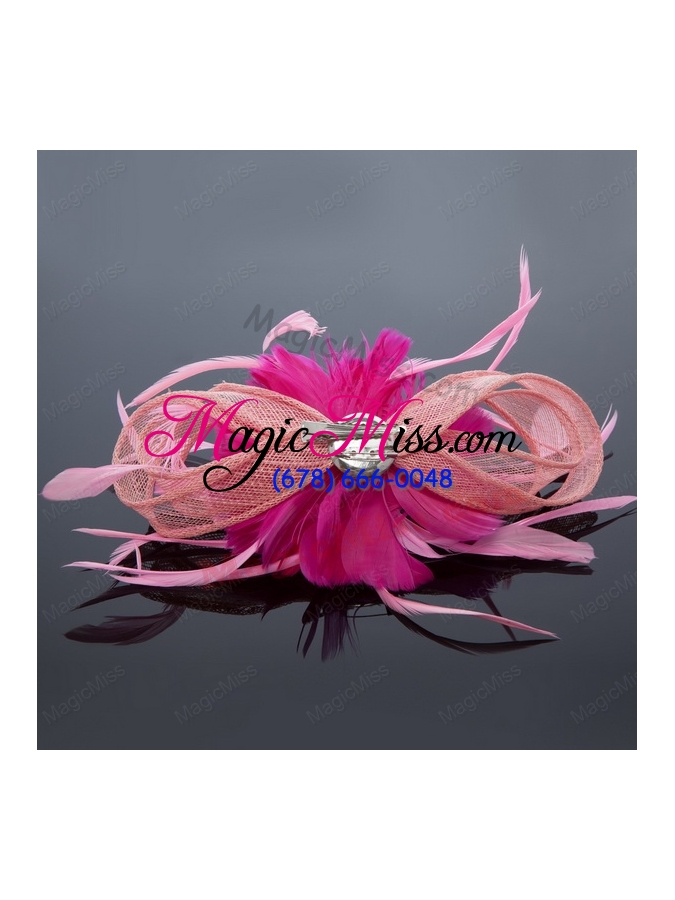 wholesale pretty pink tulle feather flower hairpin for wedding