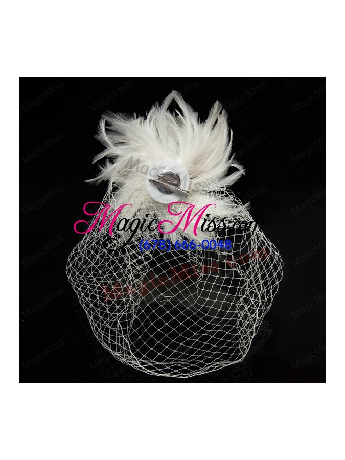 wholesale white feather elegant net yarn briadl hat with imitation pearls