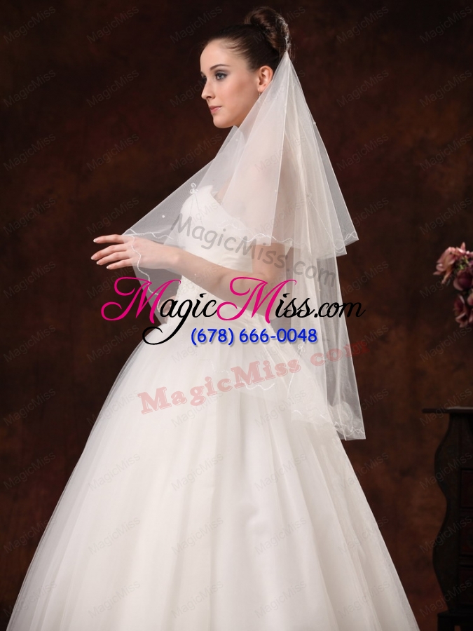 wholesale 2 layers graceful organza ribbon edge bridal veils
