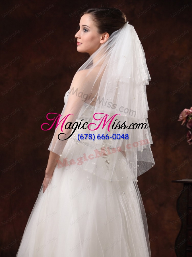 wholesale gorgeous pearl trim edge tulle bridal veil