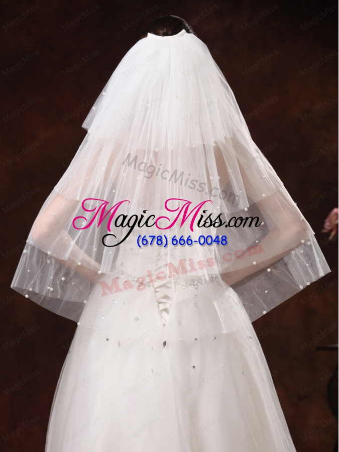 wholesale gorgeous pearl trim edge tulle bridal veil