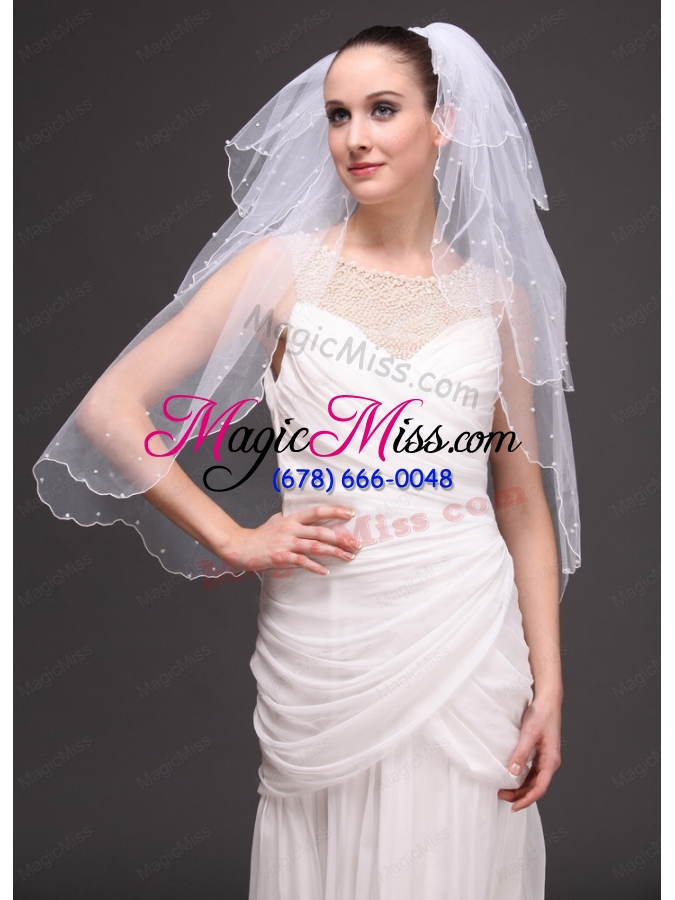 wholesale three-tier tulle  with pearls wedding veil