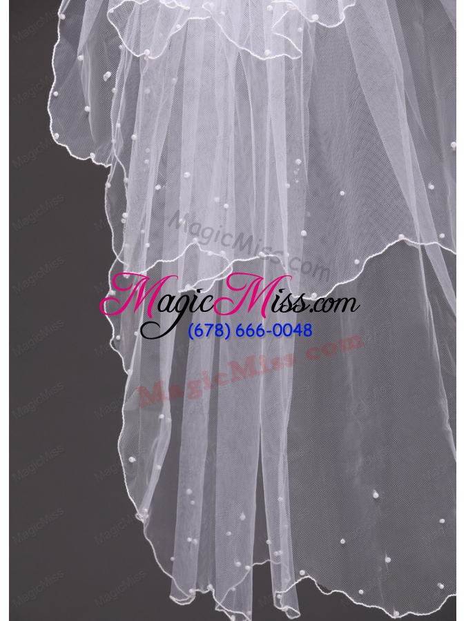 wholesale three-tier tulle  with pearls wedding veil
