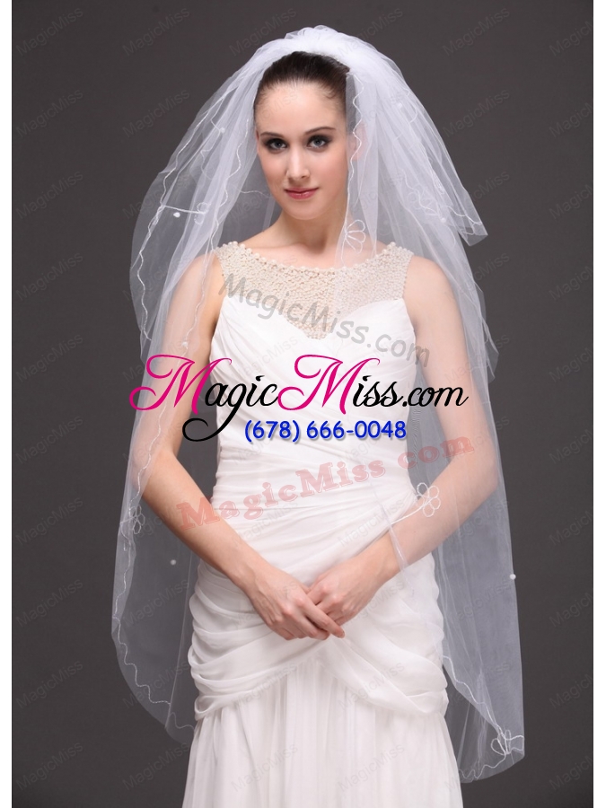 wholesale three-tier tulle with embroidery bridal veil