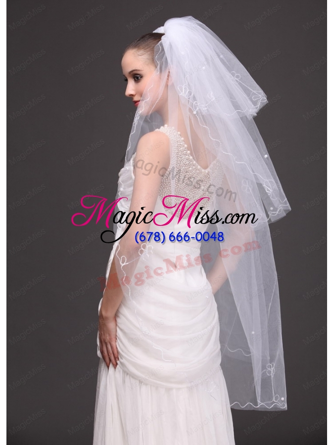 wholesale three-tier tulle with embroidery bridal veil