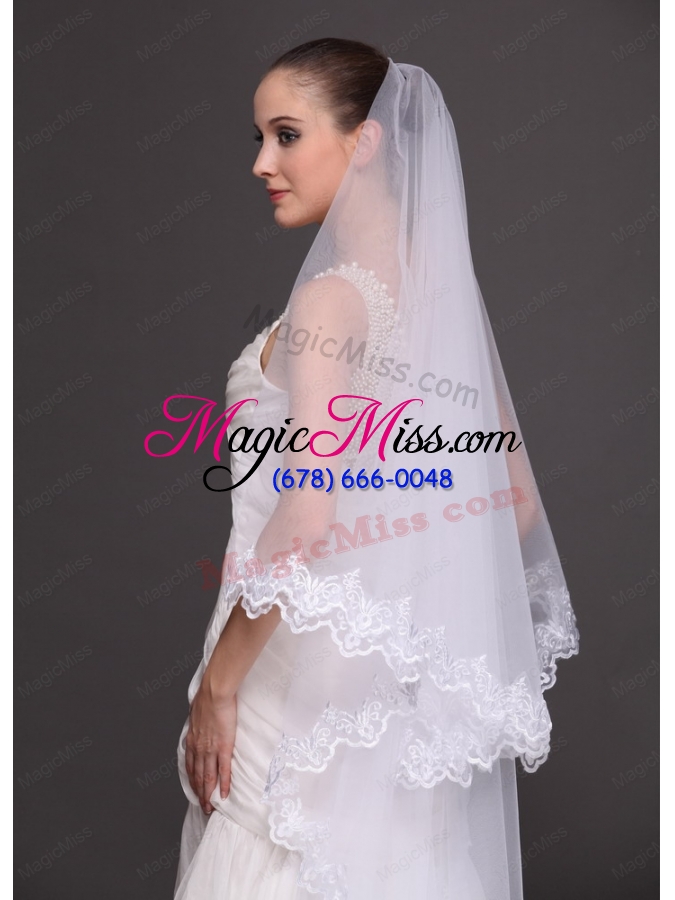 wholesale two-tier tulle with lace appliques bridal veil