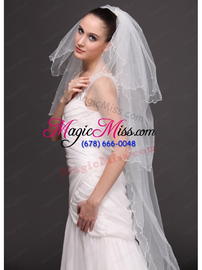 wholesale three-tier tulle with pearls drop veil
