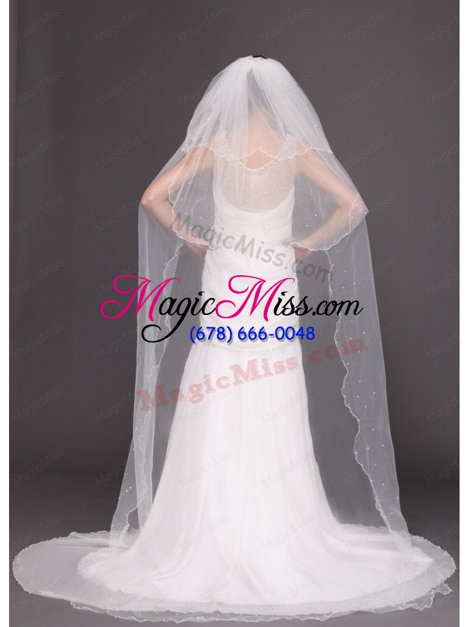 wholesale three-tier tulle with pearls drop veil