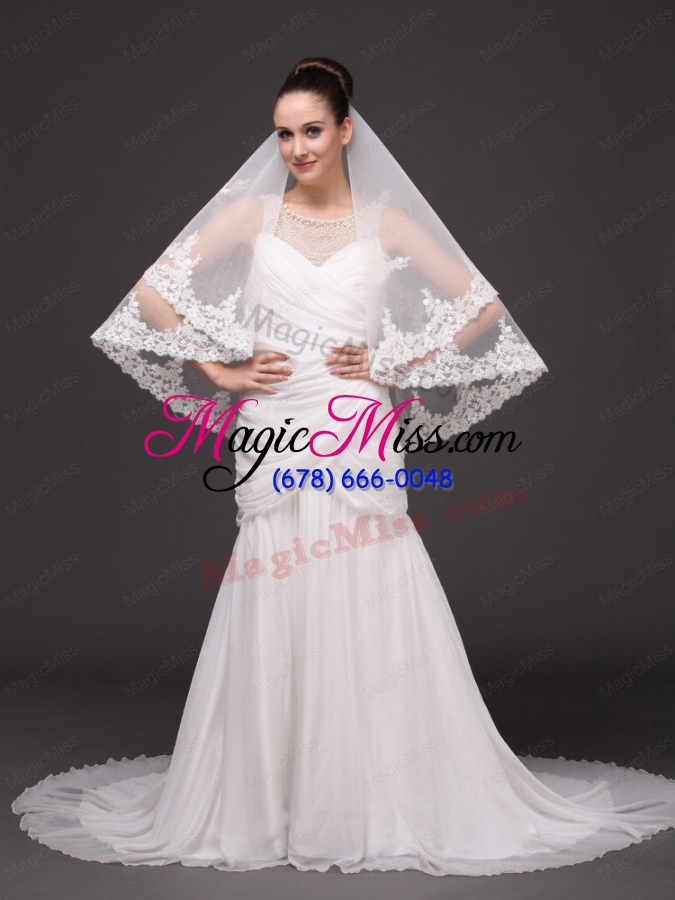 wholesale two-tier tulle with appliques elbow length veil