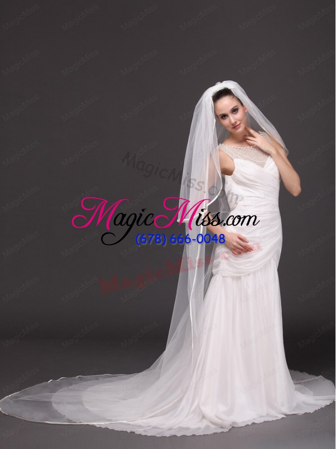 wholesale two-tier tulle white chapel-length bridal veils