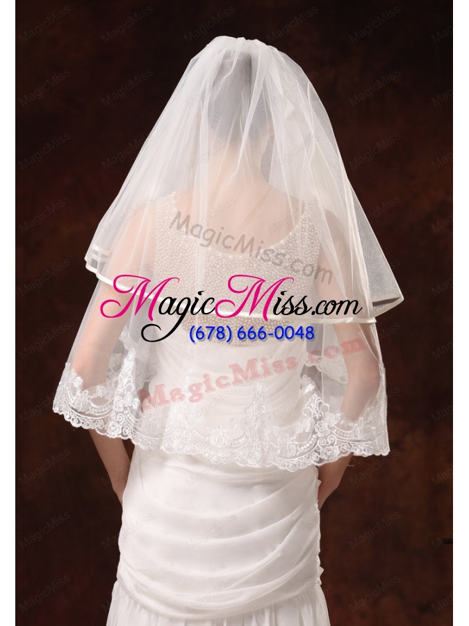 wholesale two-tier elbow wedding veil with scalloped edge