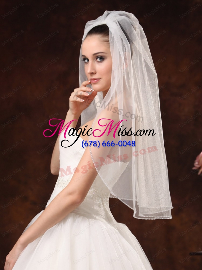 wholesale graceful one-tier beautiful organza with pearl bridal veils