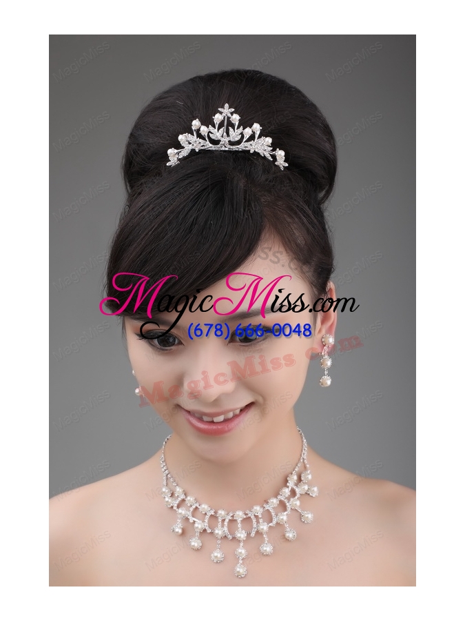 wholesale rhinestone wedding jewelry set in alloy including necklace earrings and crown