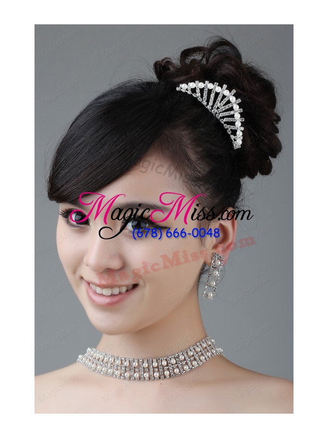 wholesale pearl wedding jewelry set including necklace  earrings and crown