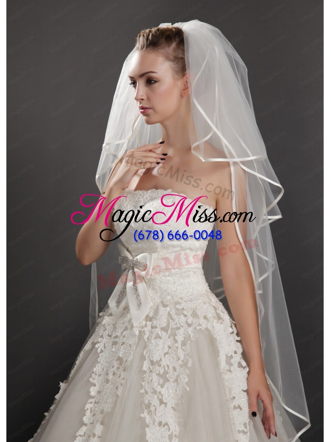wholesale four-tier tulle ribbon edge wedding veil on sale