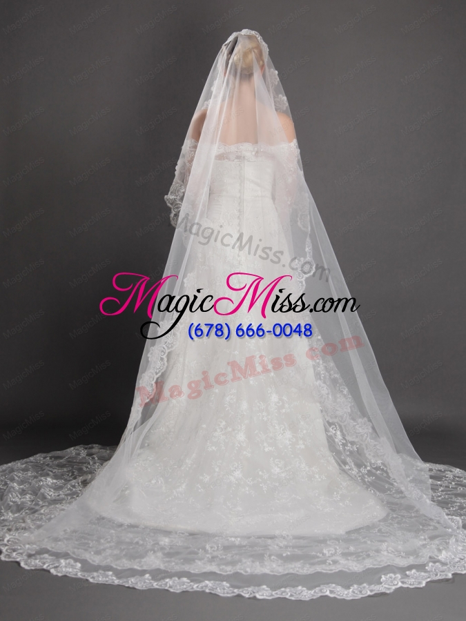 wholesale royal lace appliques tulle bridal veil