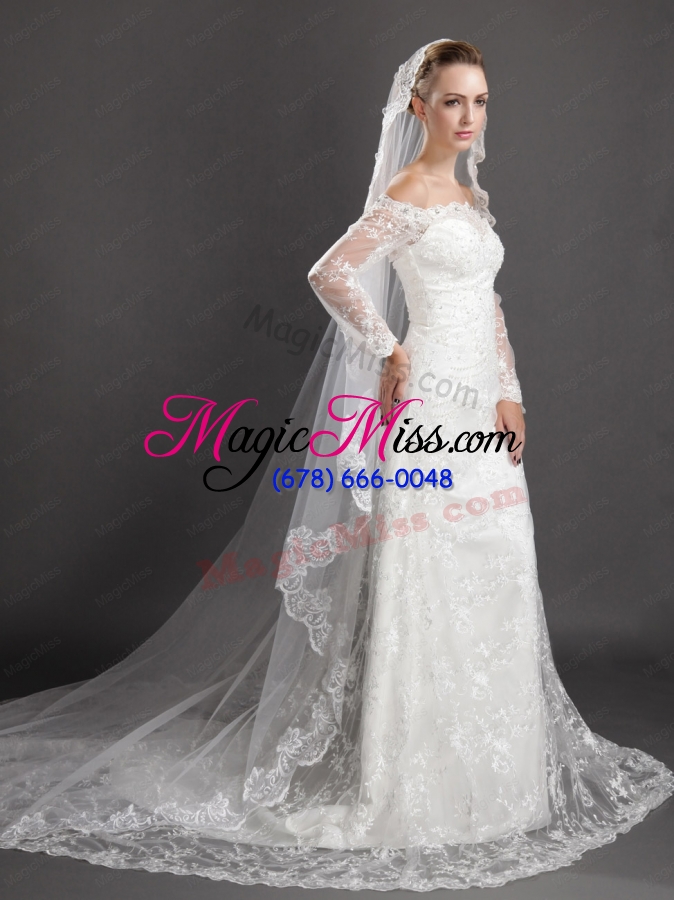 wholesale royal lace appliques tulle bridal veil