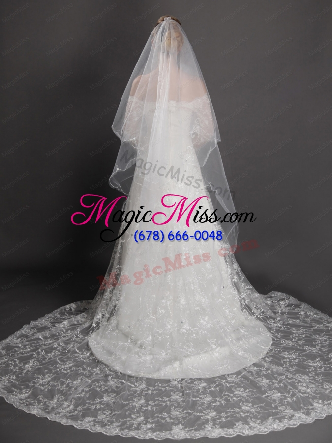 wholesale inspired layer ribbon edge organza bridal veil