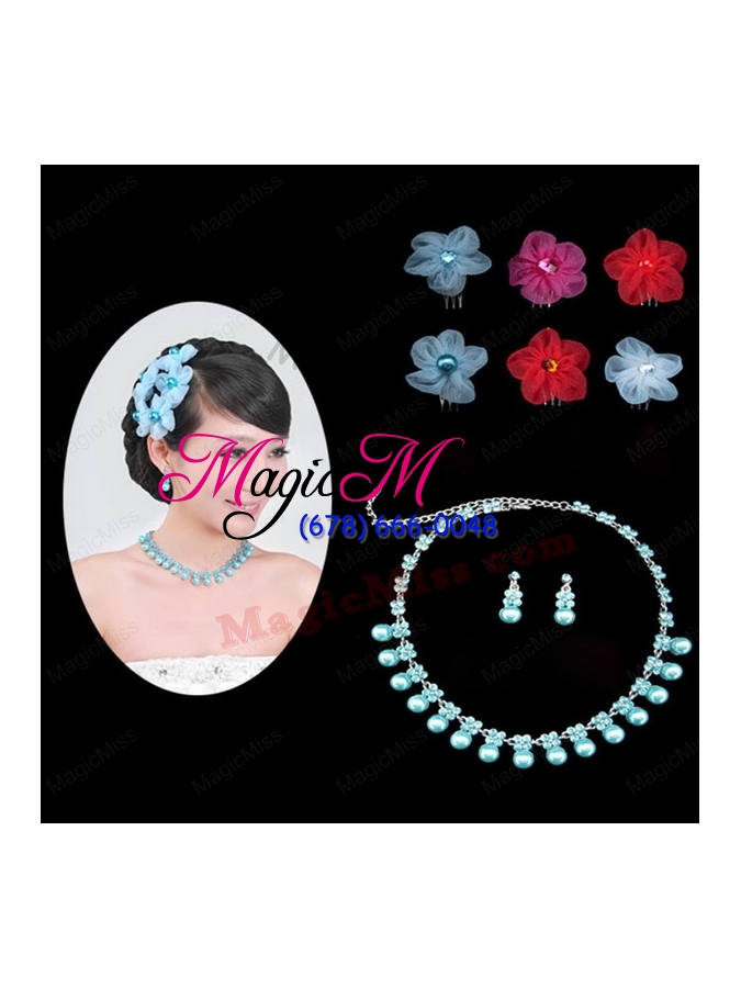 wholesale multi color crystal round shaped jewelry set including necklace and headpiece