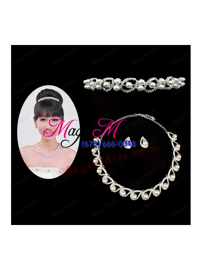 wholesale gorgeous alloy with rhinestone ladies' necklace and head piece