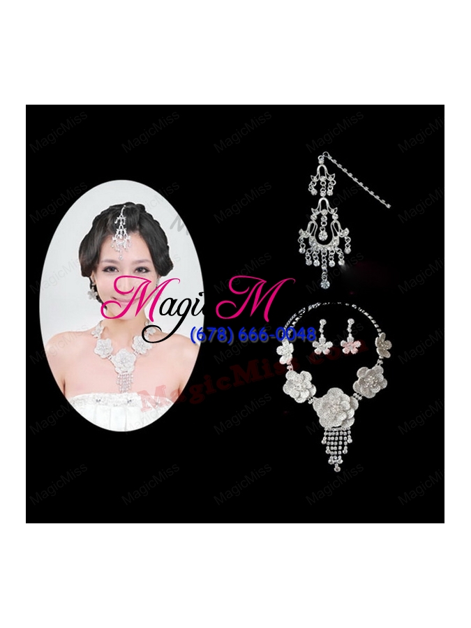 wholesale alloy with elegant rhinestone wedding jewelry set including necklace and earrings