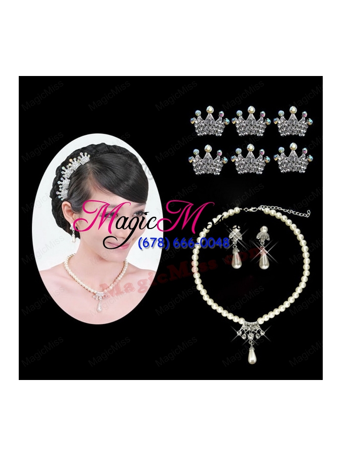 wholesale gorgeous alloy with pearls wedding jewelry set including necklace earrings and tiaras