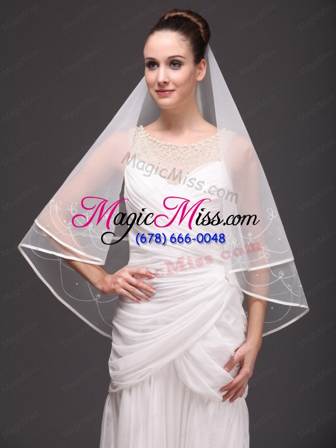wholesale one-tier organza with embroidery bridal veil on sale