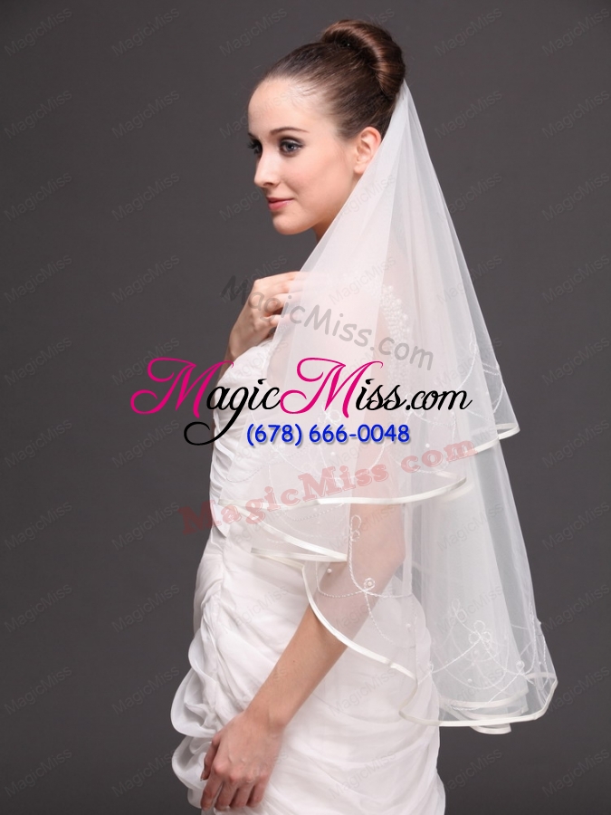 wholesale one-tier organza with embroidery bridal veil on sale