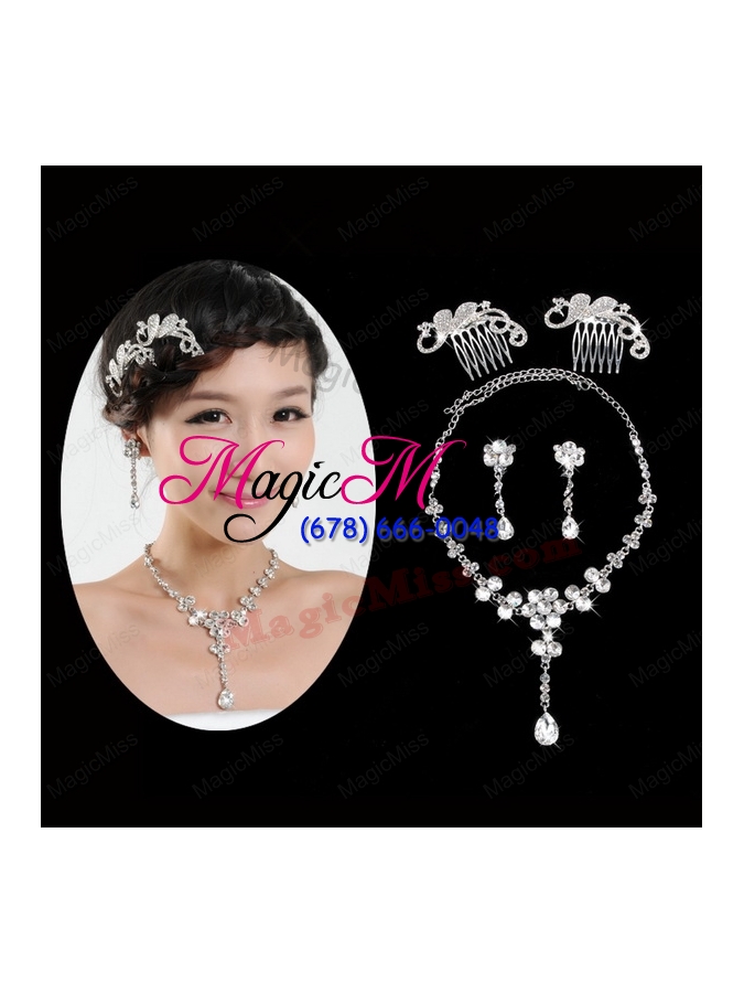 wholesale imitation pearl necklace and earring set in silver