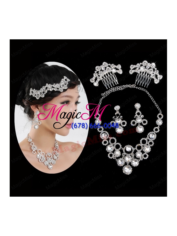 wholesale pretty women's jewelry set including necklace earrings in silver