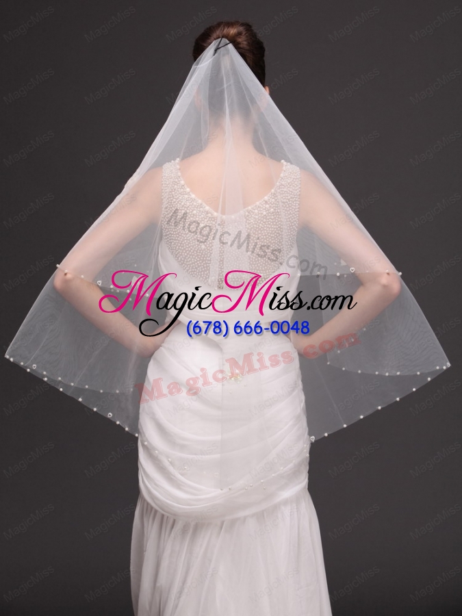 wholesale 2 layers tulle with pearls fingertip veil