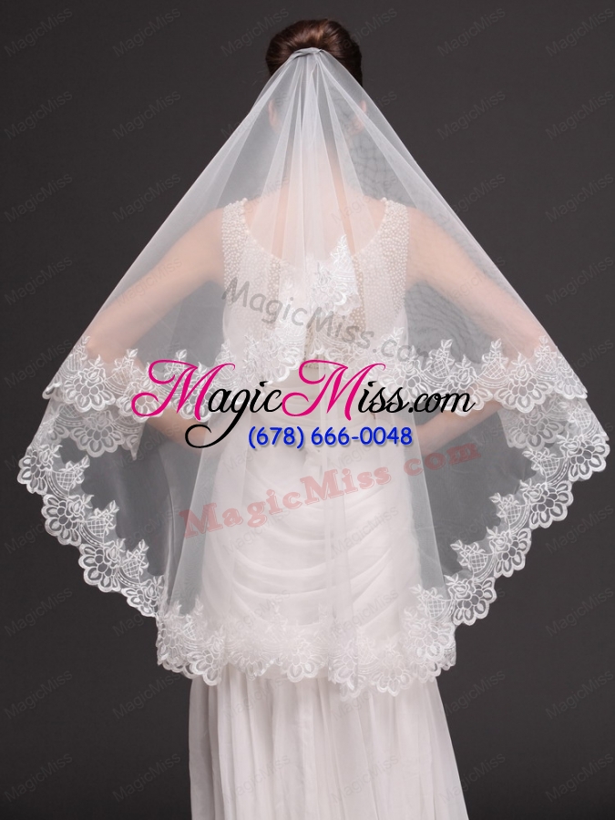 wholesale two-tier tulle with lace appliques bridal veil