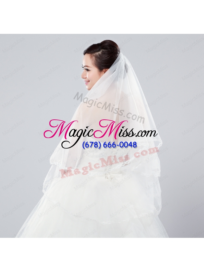 wholesale two-tier tulle bridal veils with ribbon edge