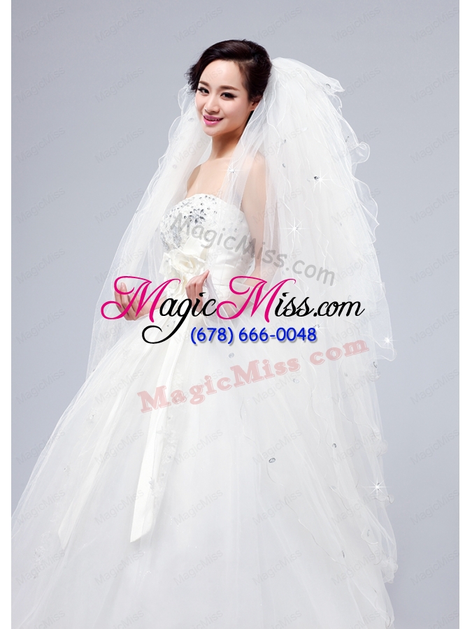 wholesale elegant white angle cut multi-tier finished edge bridal veils