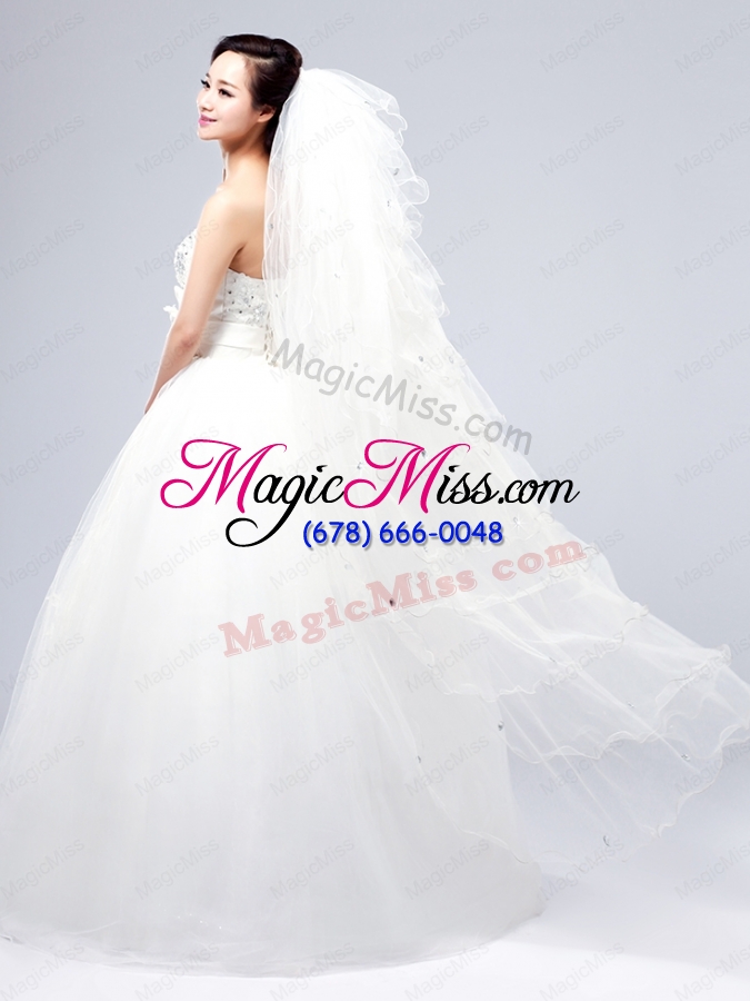 wholesale elegant white angle cut multi-tier finished edge bridal veils