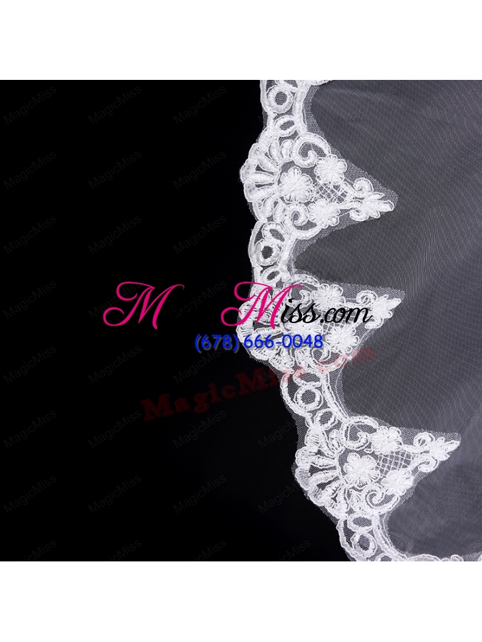 wholesale eelgant one-tier angle cut bridal veils with lace edge