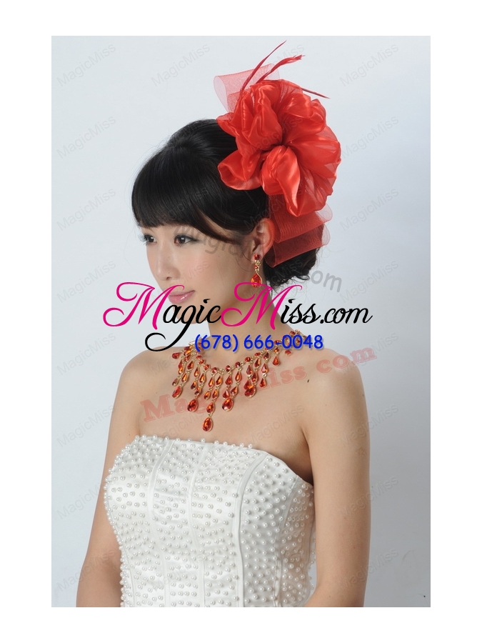wholesale nice crystal fabric head flower and necklace